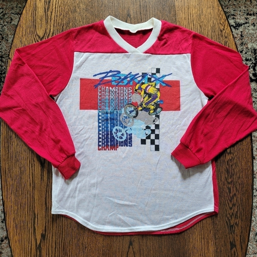Vintage 1980s BMX Champions Sleeve V-neck Pajama Top Size Boy's 14